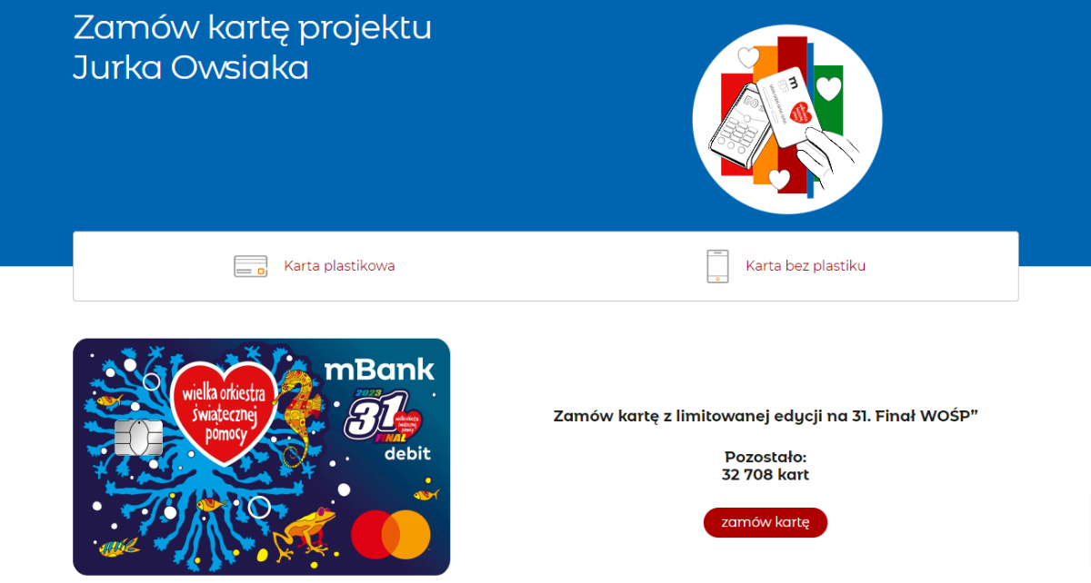 Limitowana karta projektu Jurka Owsiaka w mBanku
